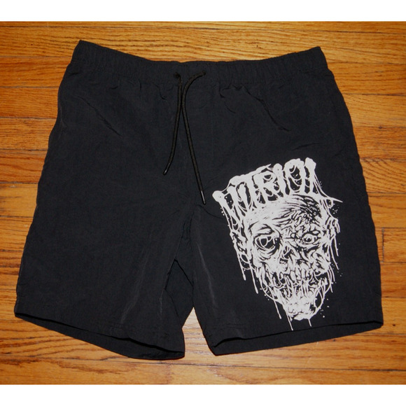 Vitriol Mens Medium Black Nylon Shorts Drawstring Horror Skeleton Death Metal - Picture 1 of 9